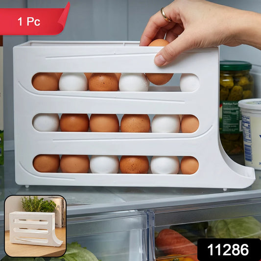 Auto-Rolling 4-Tier Egg Holder for Fridge – Space-Saving Gravity Egg Dispenser & Container