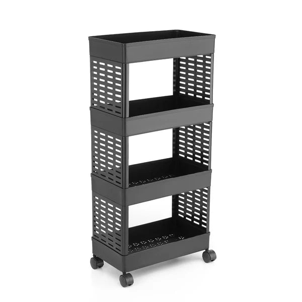 4-Layer Plastic Kitchen Trolley with Wheels – Multipurpose Storage Rack.