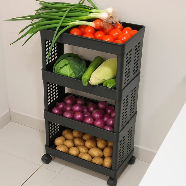 4-Layer Plastic Kitchen Trolley with Wheels – Multipurpose Storage Rack.